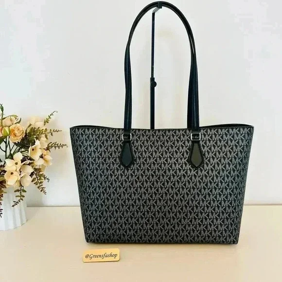 Michael Kors Purse & Wallet Sheila Large Signature & Metallic Tote Bag Black - Picture 5 of 12